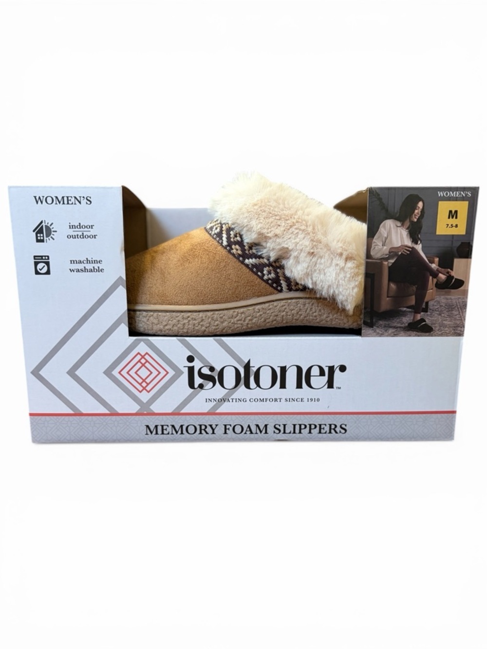 Isotoner Memory Foam Slippers | Faux Fur Trim | Indoor/Outdoor Size M 7.5–8 NIB - Picture 8 of 8